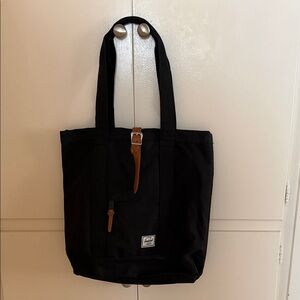 Black Canvas Tote with Brown Accent